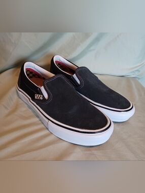 Vans Off The Wall Skate Gray Black Suede Slip-On Pop Cush Loafers Old School